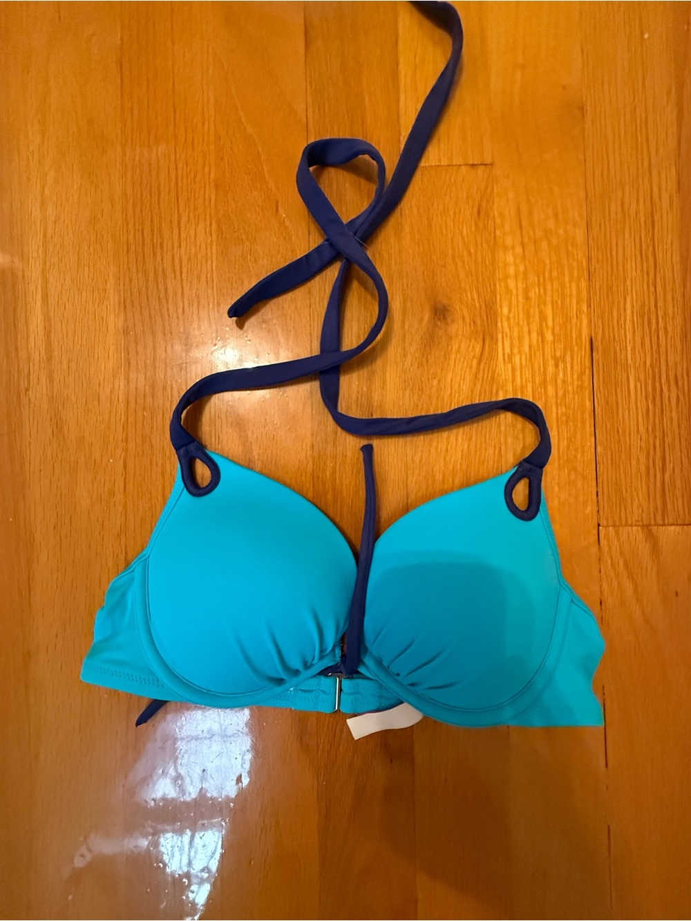 Victoria's Secret Turquoise Halter Push-Up Bikini Top with Navy Straps